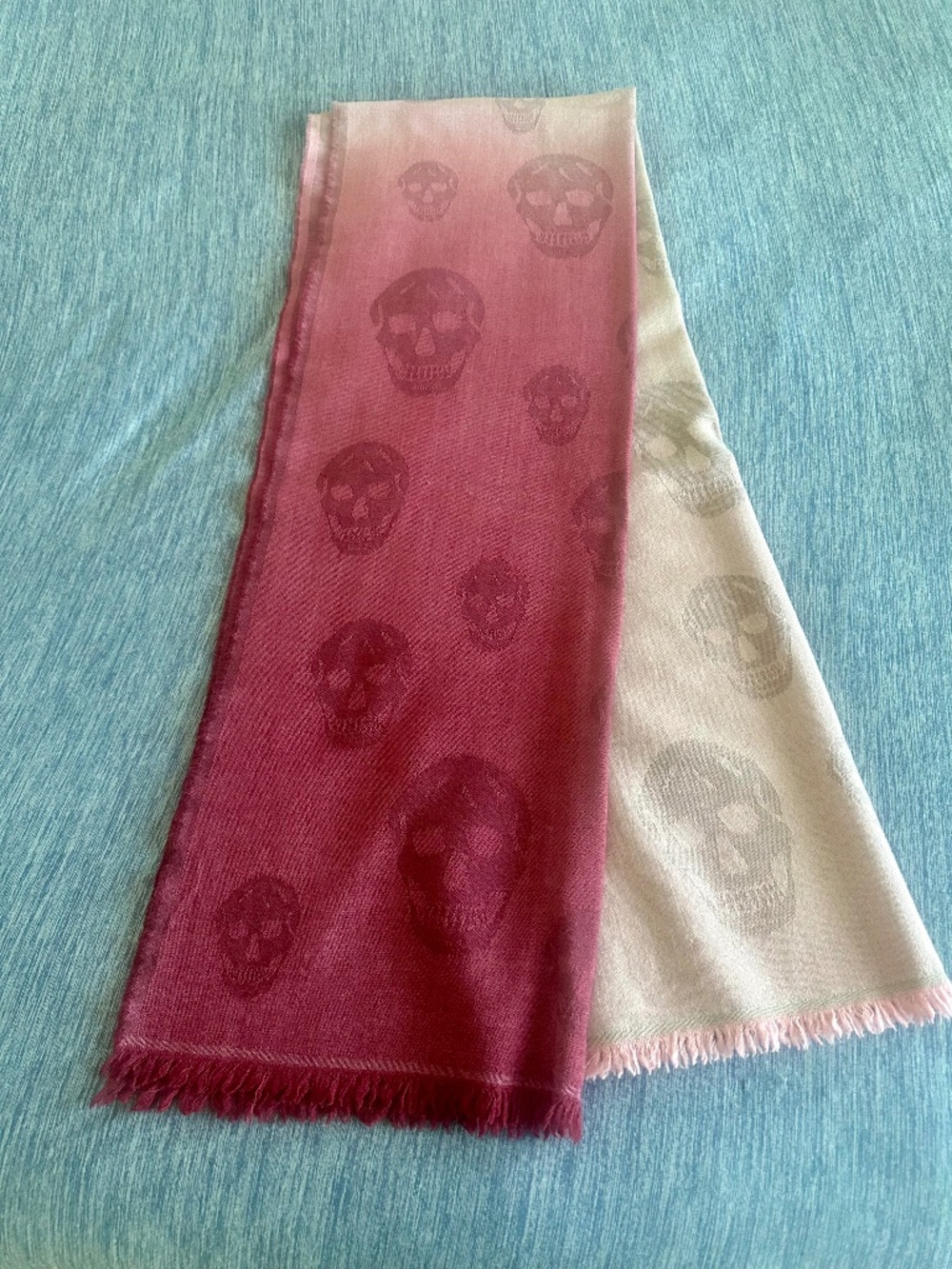 Alexander McQueen Dark Pink / Pale Pink Gradient Skull Scarf — 100% Wool